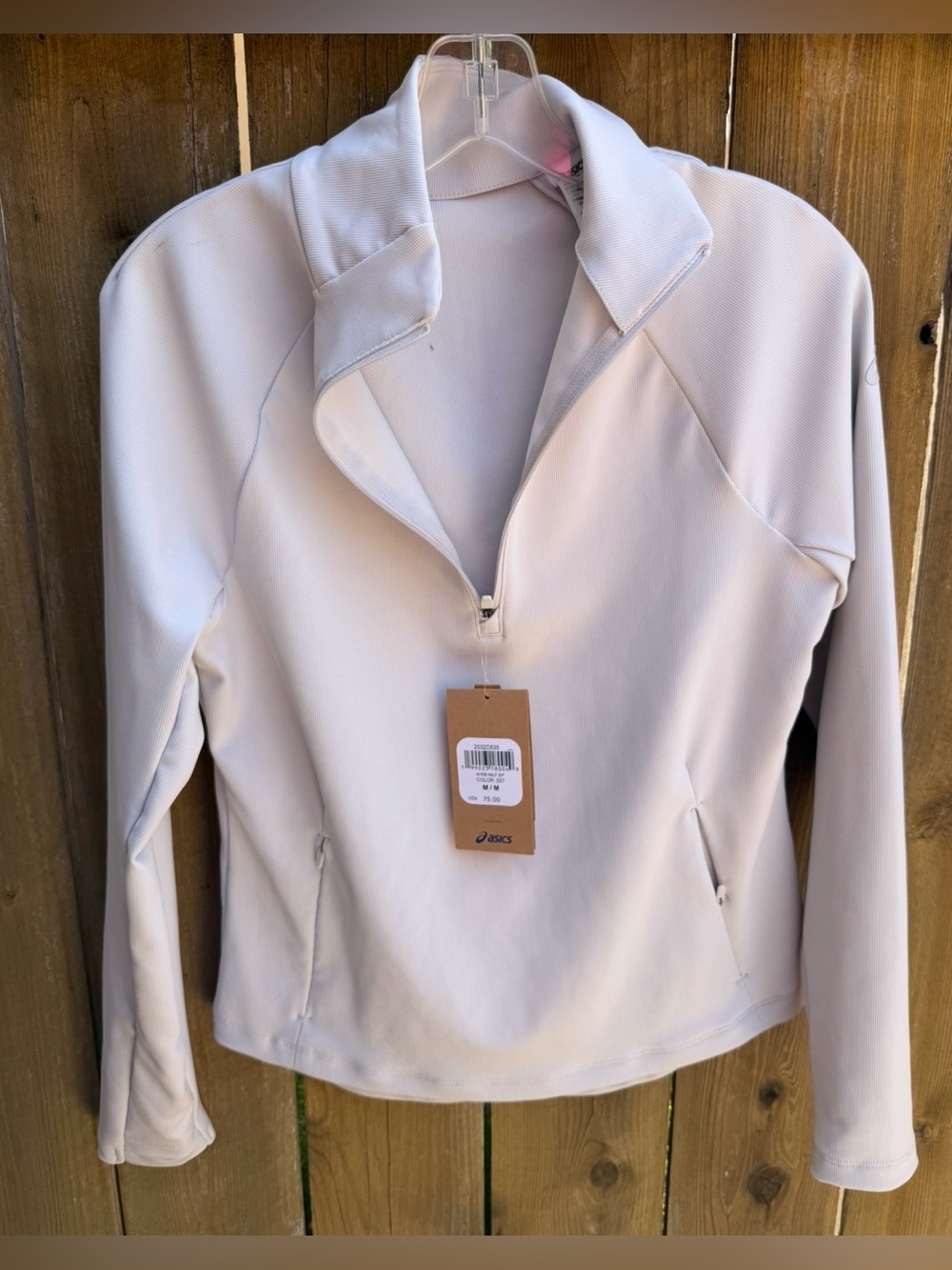 NWT ASICS Light Beige ribbed  Quarter-Zip‎ Pullover Medium